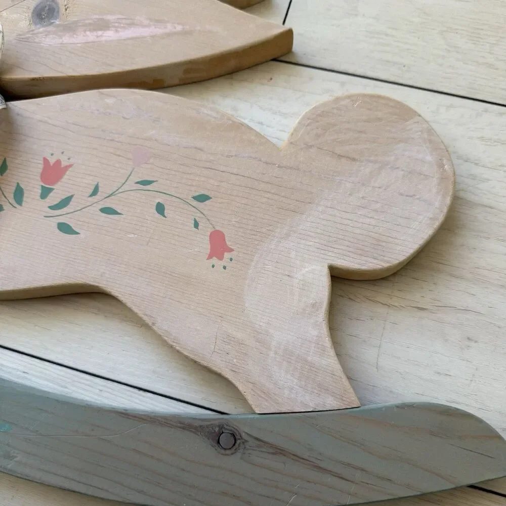 2 Handmade Wood Bunnies / Rabbits Wall Decor Cottage Core Farm House Prairie